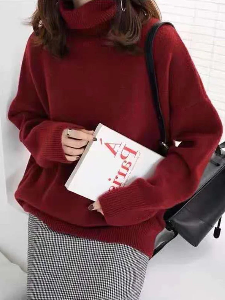 Damen Rollkragenpullover – Wollmischung – Lockerer Schnitt – Rippdetails – Hüftlang