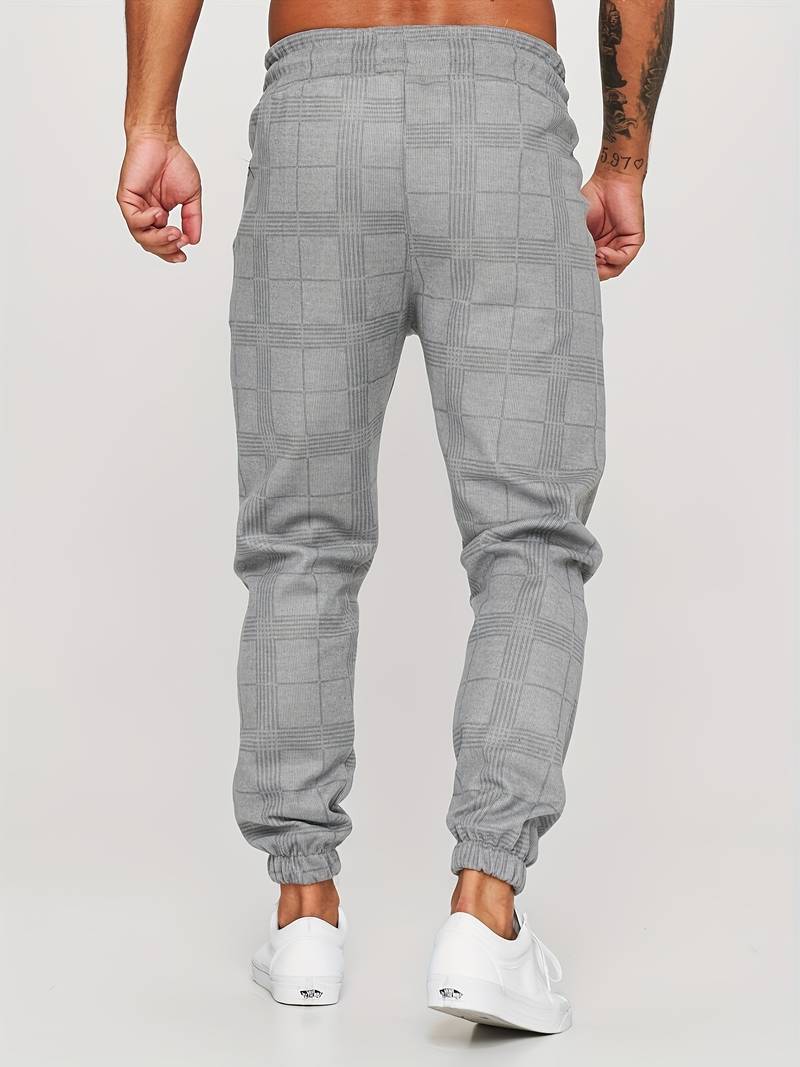 Herren Sweatpants – Slim Fit – Plaidmuster – Elastischer Bund – Atmungsaktives Gewebe