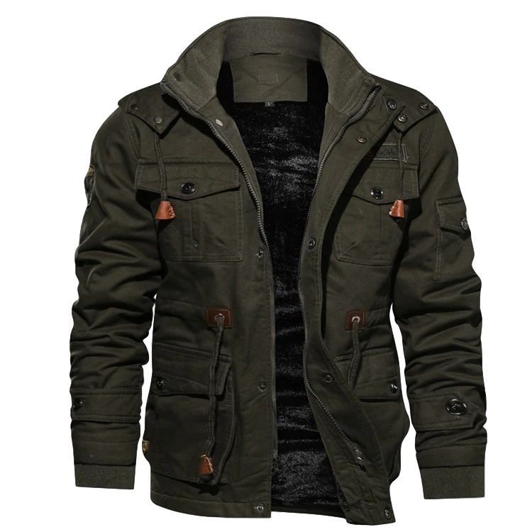 Herrenjacke – Strukturierter Schnitt – Atmungsaktive Mischung – Hüftlang – Utility-Taschen
