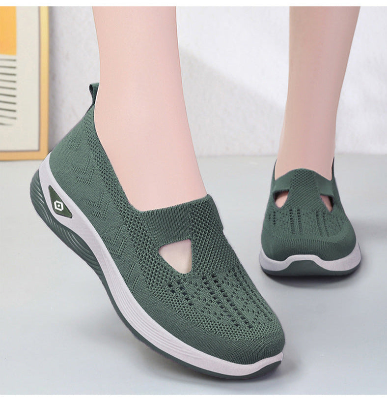Damen Slip-On Sneaker – Atmungsaktives Strickdesign – Gepolsterte Sohle – Niedriger Schnitt