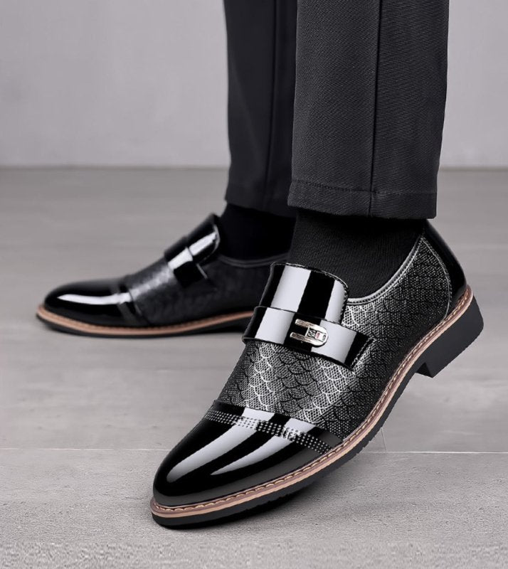 Herren Business Schuhe – Doppel-Monkstrap – Glänzendes Leder – Geprägte Struktur
