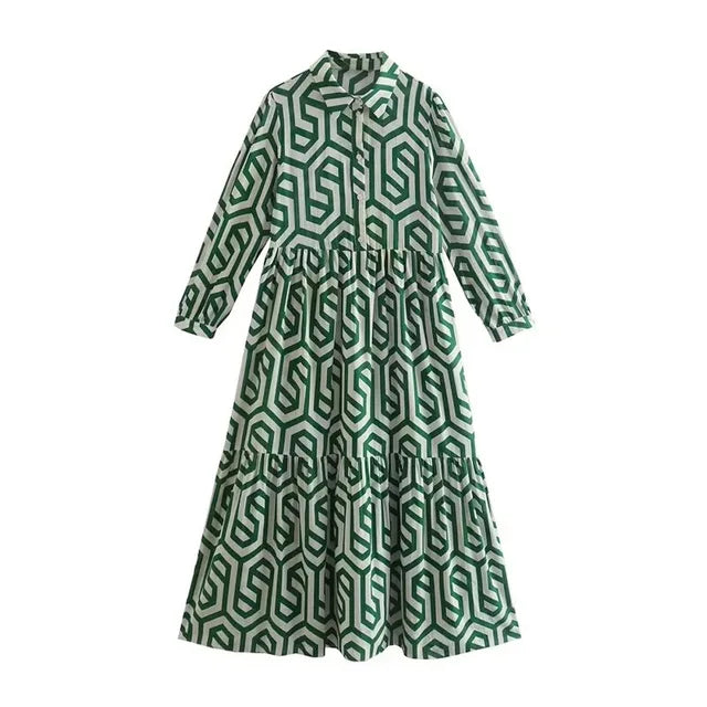 Damen Maxikleid – Lockerer Schnitt – Stufen-Design – Atmungsaktives Gewebe – Muster