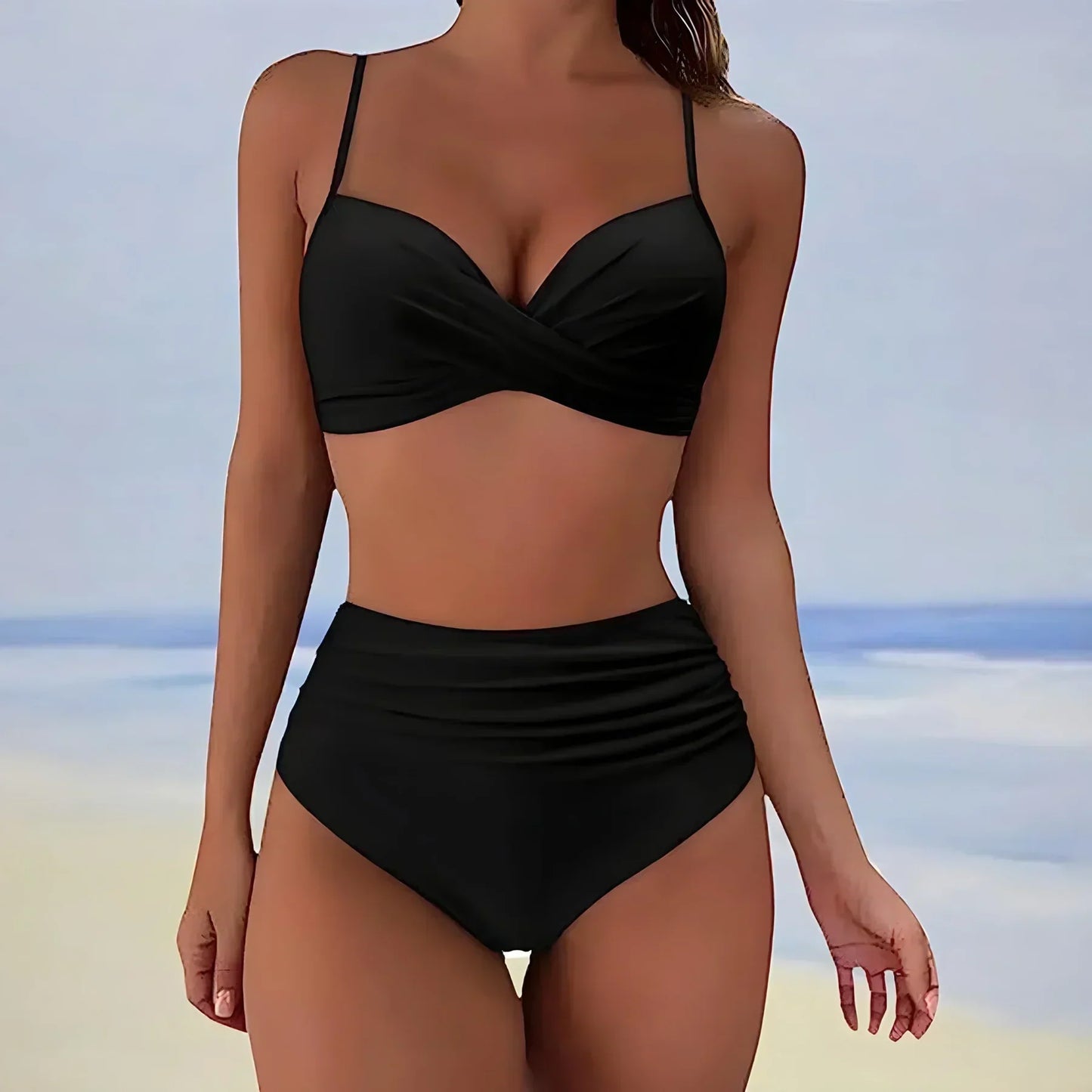 Damen Bikinihose – High Waist – Raffung – Voll bedeckend – Schnelltrocknend