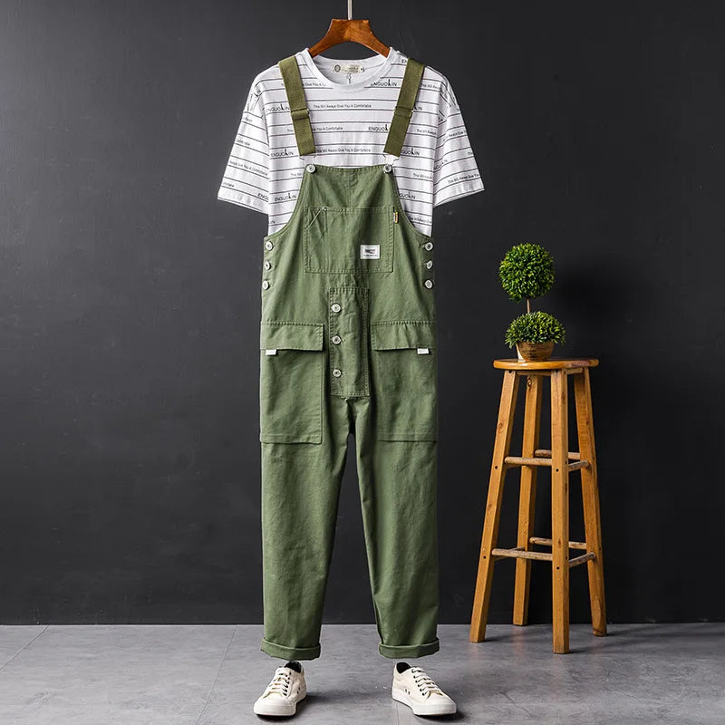 Herren Latzhose – Lockerer Schnitt – Baumwolle – Verstellbare Träger – Utility-Taschen