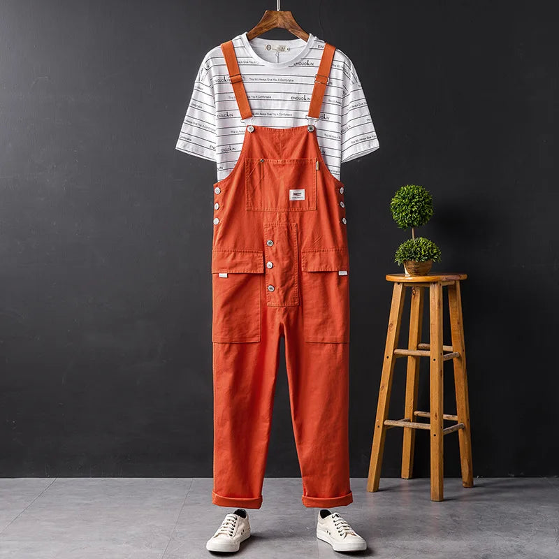 Herren Latzhose – Lockerer Schnitt – Baumwolle – Verstellbare Träger – Utility-Taschen