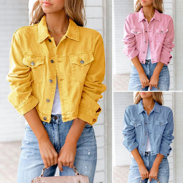Damen Jeansjacke – Lockerer Schnitt – Gekürzte Länge – Knopfleiste – Brusttaschen