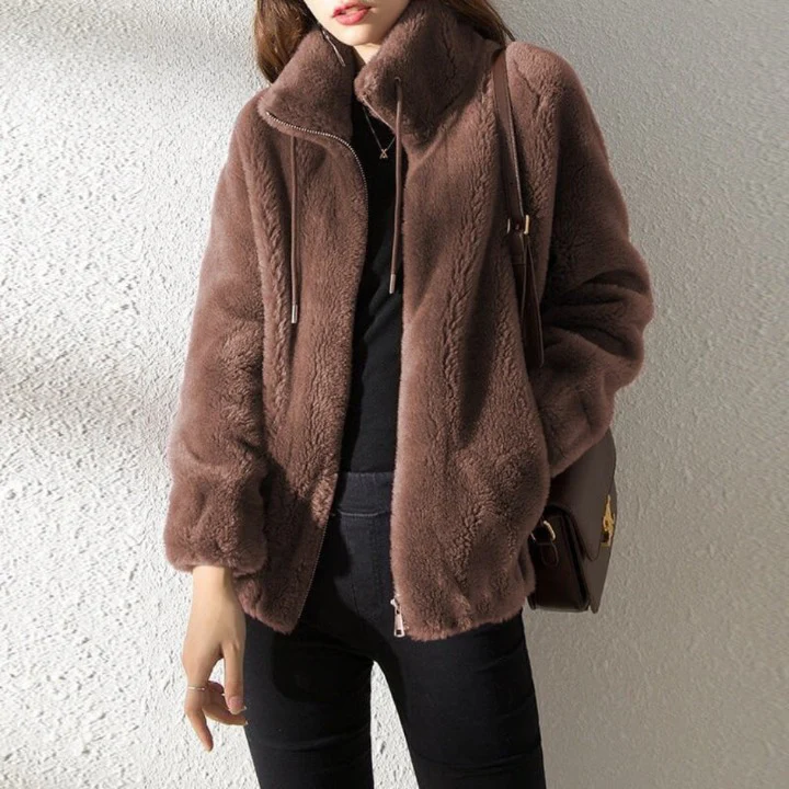 Damen Fleecejacke – Oversize Schnitt – Reversibel – Hoher Kragen mit Reißverschluss