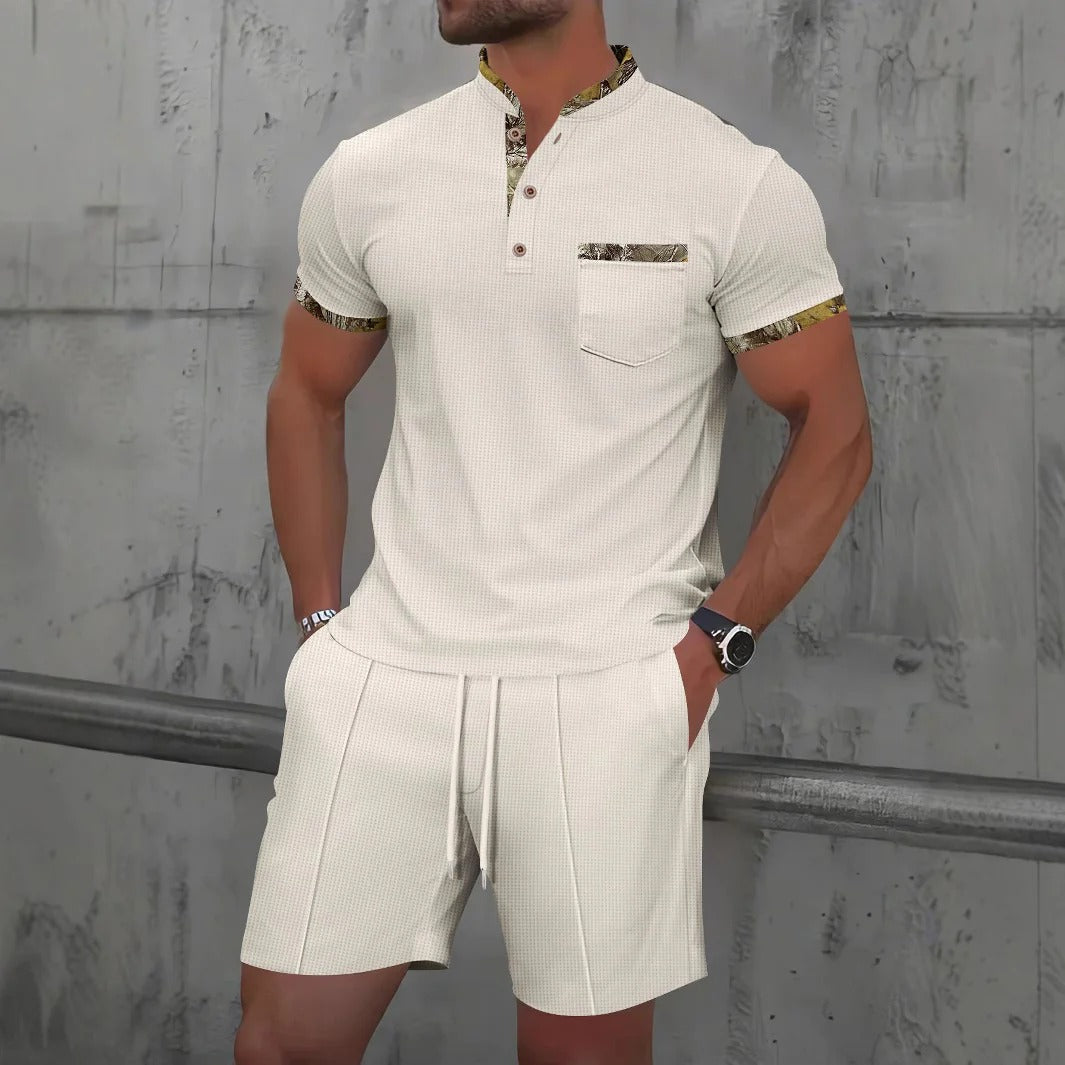 Herren Set – Freizeithemd & Shorts – Slim Fit – Baumwollgefühl – Brusttasche