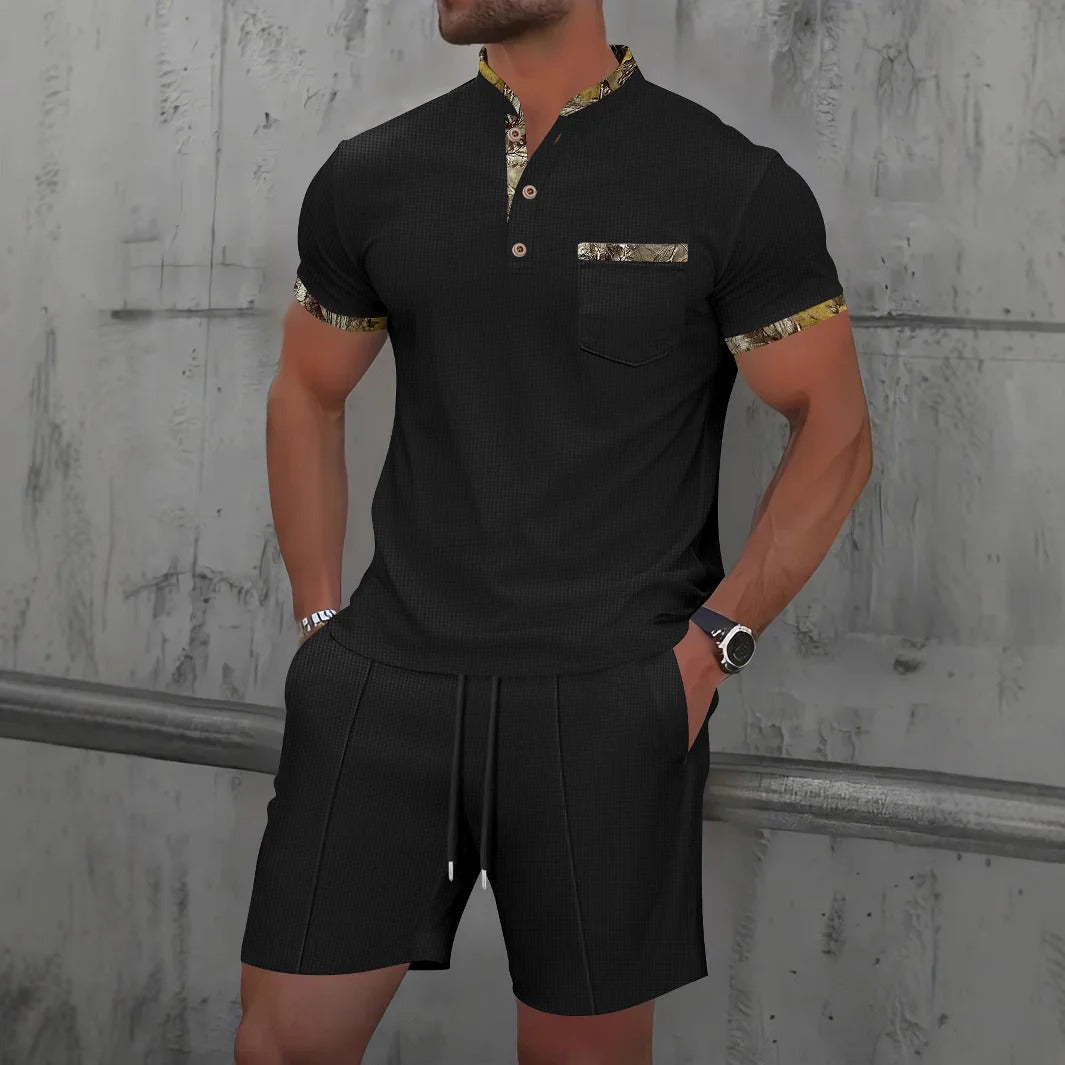 Herren Set – Freizeithemd & Shorts – Slim Fit – Baumwollgefühl – Brusttasche