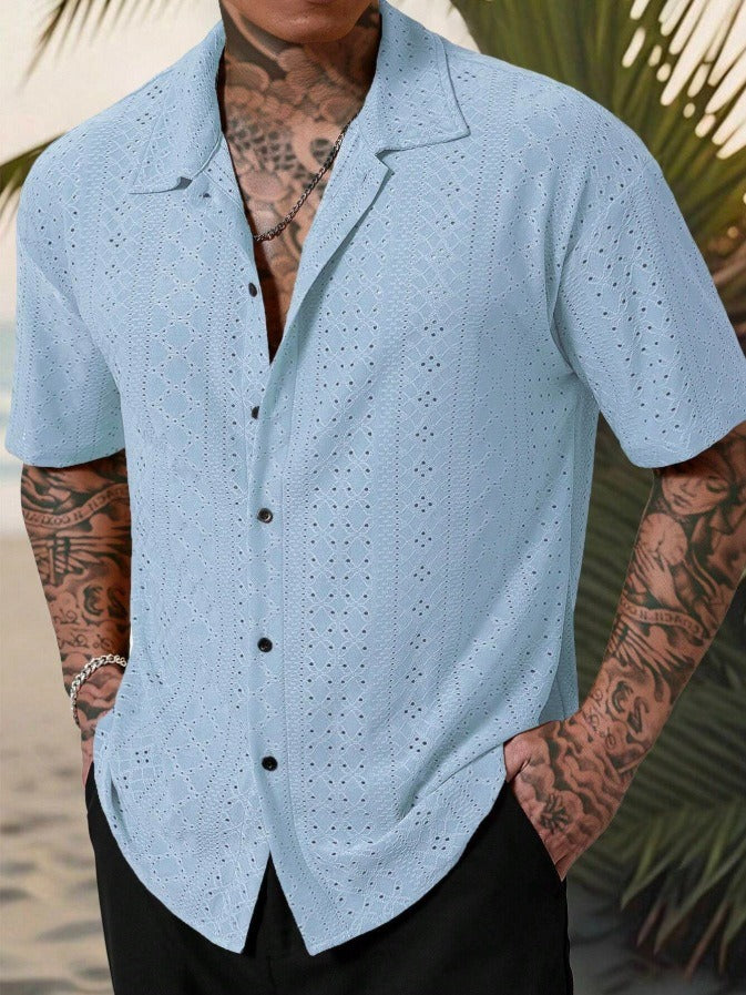 Herren Freizeithemd – Baumwolle – Regular Fit – Kurzarm – Jacquard Muster