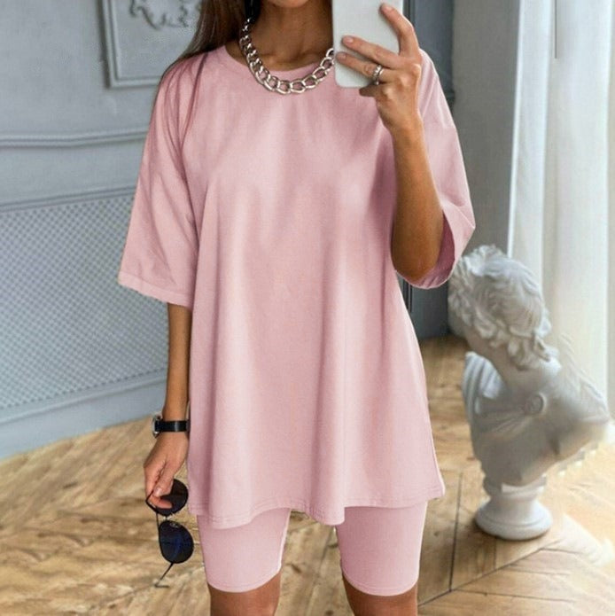 Damen Zweiteiler Set – Tunika mit Taillengürtel – Figurbetonte Radlerhose – Atmungsaktiv