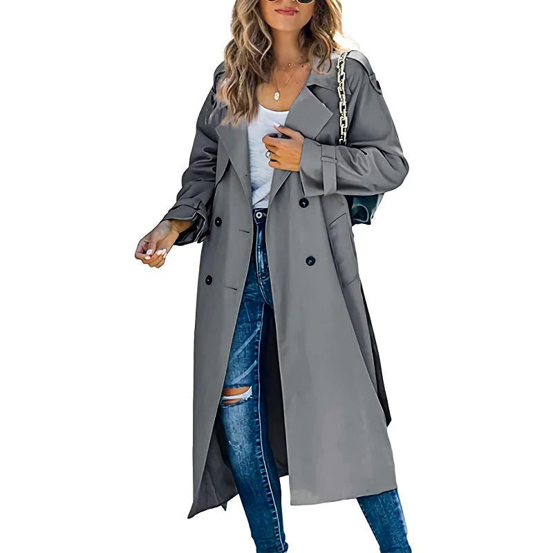 Damen Trenchcoat – Lockerer Schnitt – Lang – Doppelreihig – Gürtel – Klassischer Look