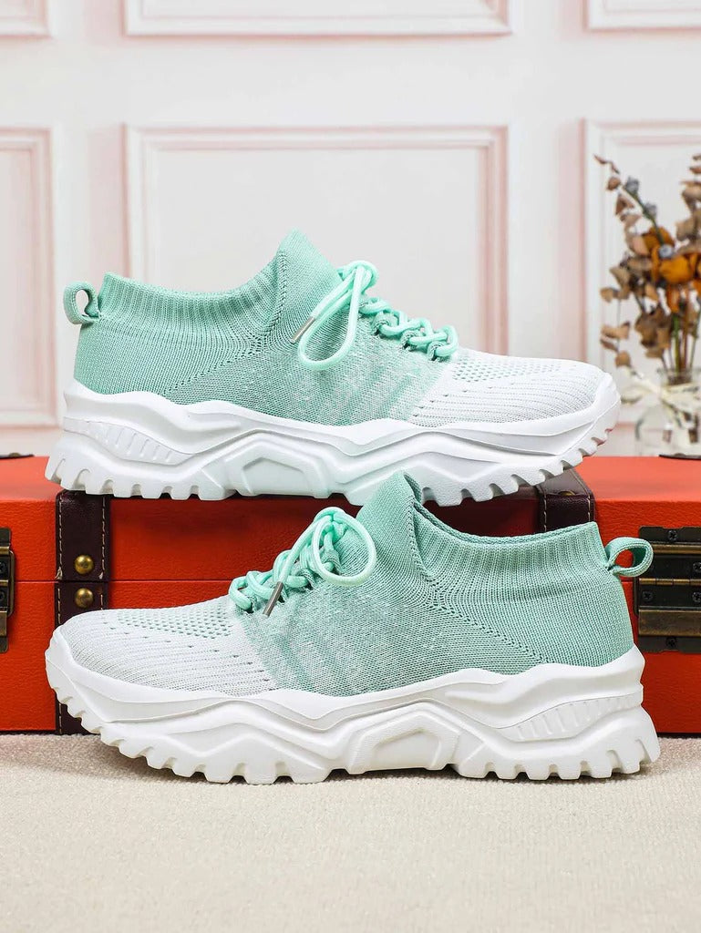 Damen Sneakers – Atmungsaktives Strickmaterial – Hoher Schaft – Rutschfeste Chunky-Sohle