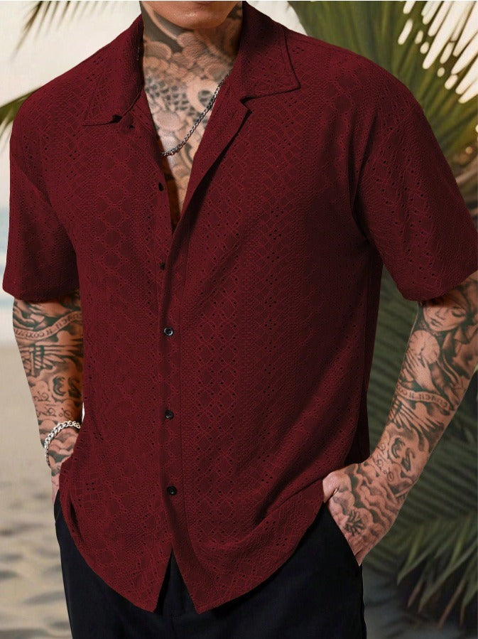 Herren Freizeithemd – Baumwolle – Regular Fit – Kurzarm – Jacquard Muster