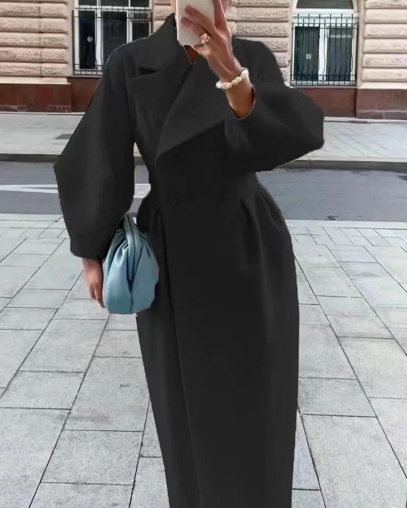 Damen Trenchcoat – Wollmix – A-Linie – Doppelreihig – Tailliert mit Schlitz
