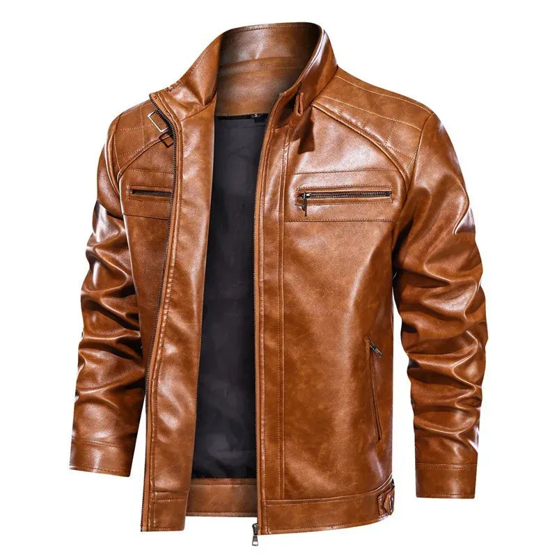 Herren Bikerjacke – Slim Fit – Lederoptik – Steppschultern – Zipperdetails