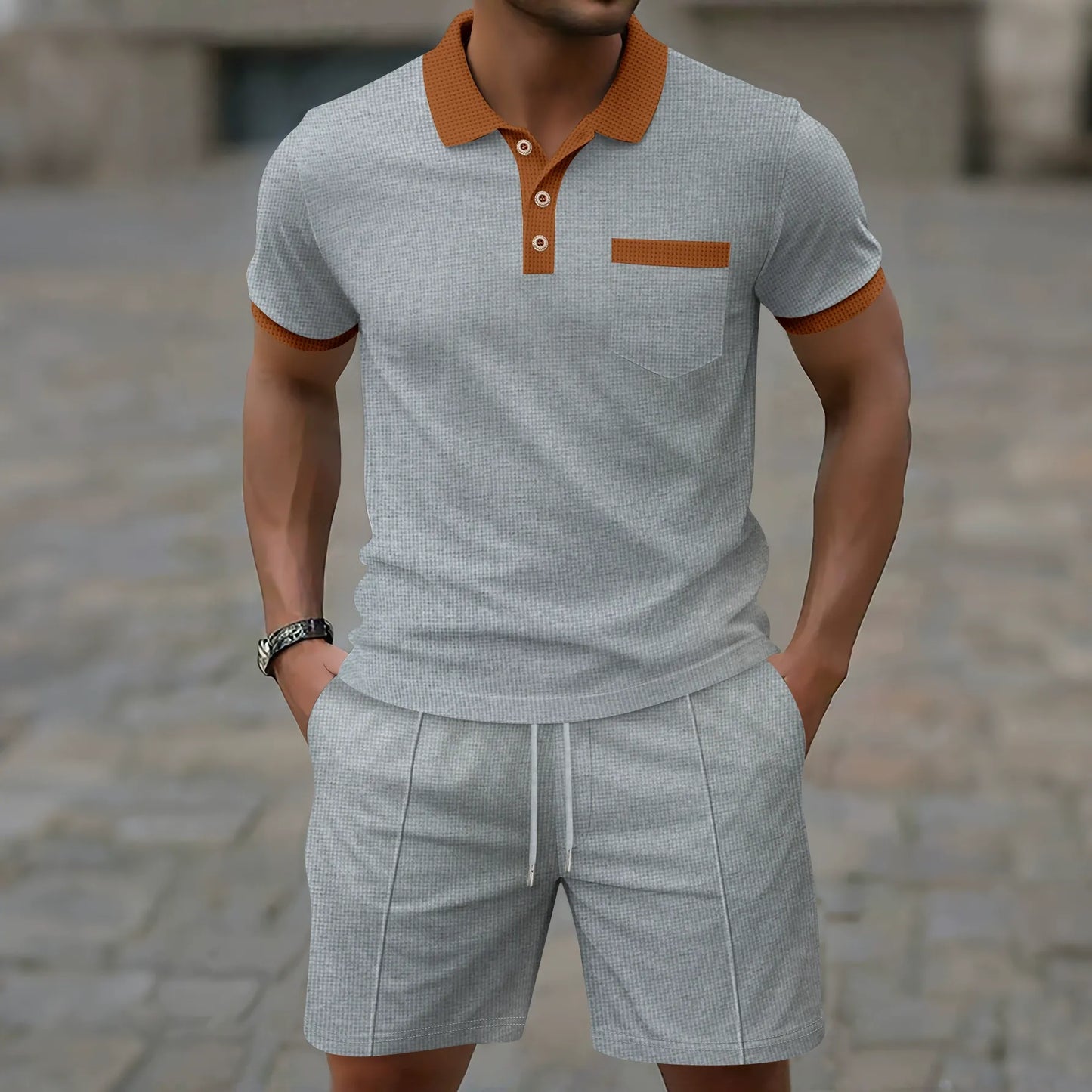 Herren Polo Shirt – Slim Fit – Atmungsaktiv – Halbzip – Brusttasche – Set Look