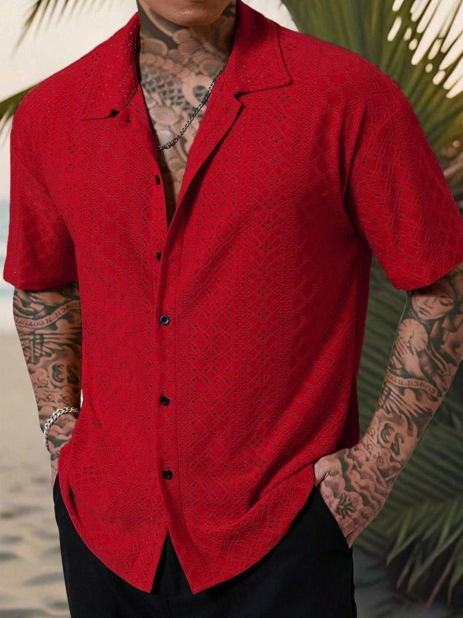 Herren Freizeithemd – Baumwolle – Regular Fit – Kurzarm – Jacquard Muster