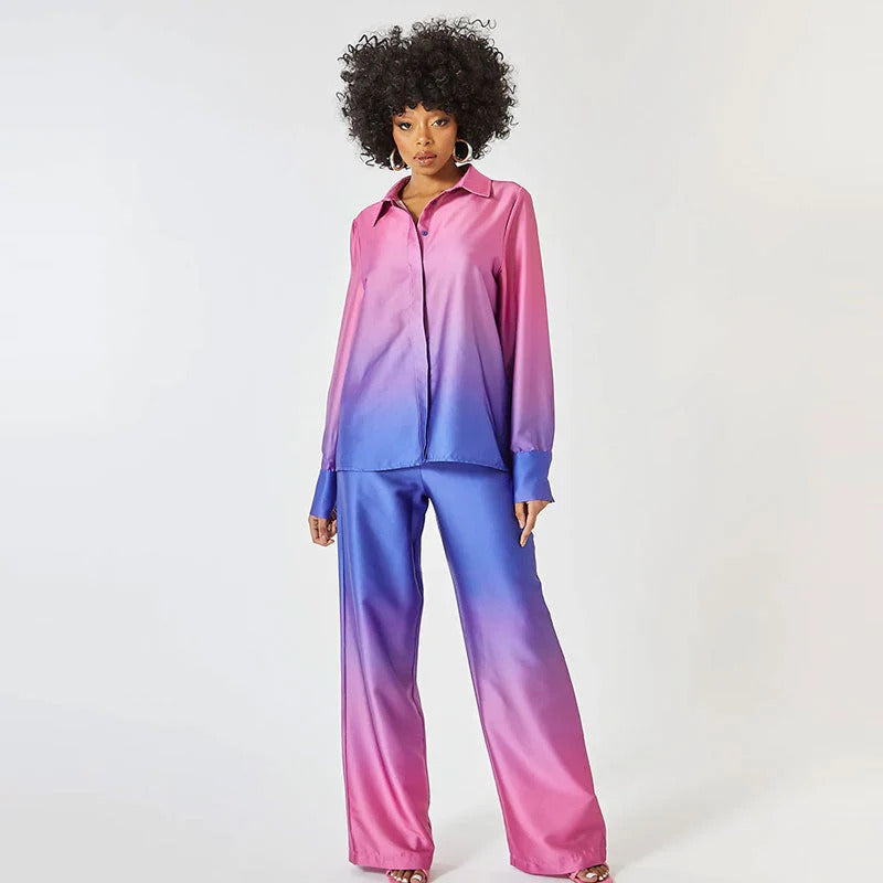 Damen Jumpsuit – Satinoptik – Tailliert mit Gürtel – Weites Bein – Langarm mit Kragen