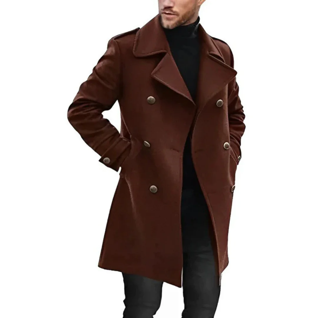 Herren Trenchcoat – Wollmix – Taillierter Schnitt – Zweireihig – Mittellang