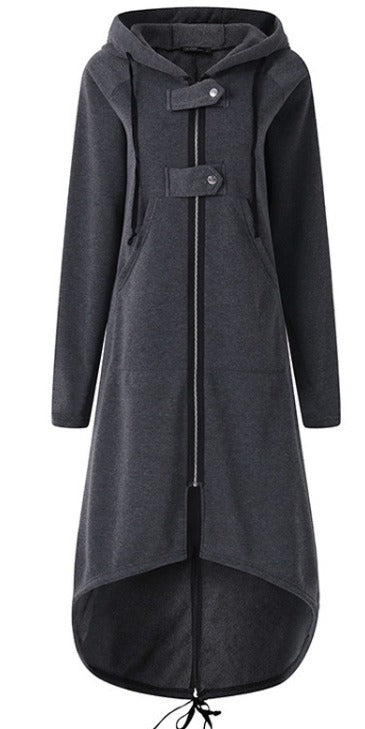 Damen Mantel – Relaxed Fit – Fleeceoptik – Kapuze Reißverschluss Knebelknöpfe