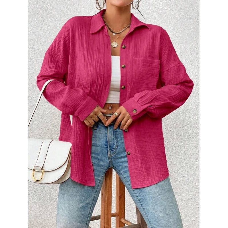 Damen Hemdbluse – Oversized Fit – Baumwolle – Drop Shoulder – Knopfleiste – Casual