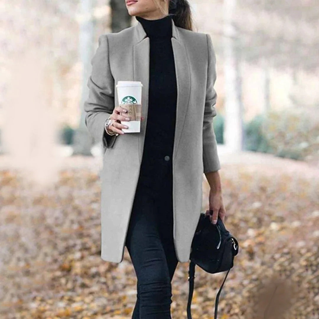 Damen Trenchcoat – Wolloptik – Taillierter Schnitt – Knielang – Minimalistisches Design