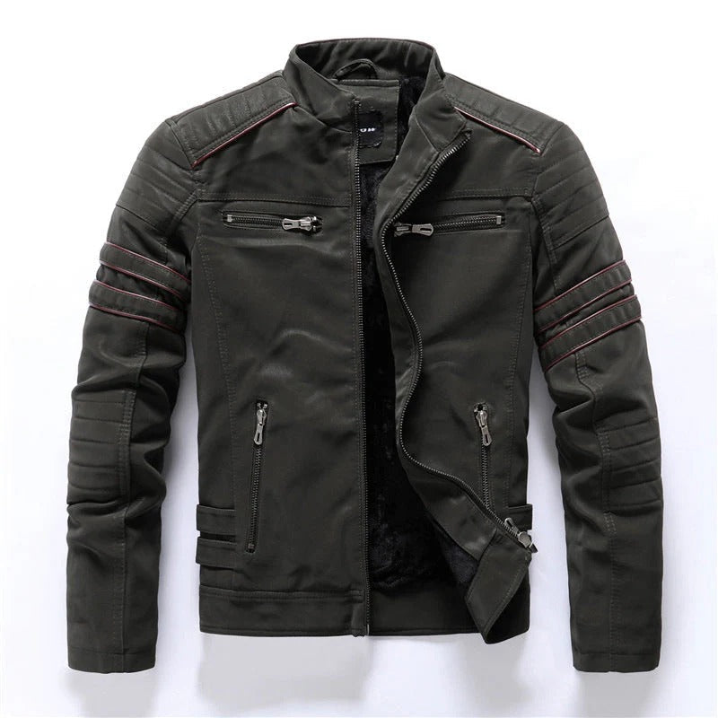 Herren Bikerjacke – Slim Fit – Stehkragen – Strukturierte Schultern – Zipper-Taschen