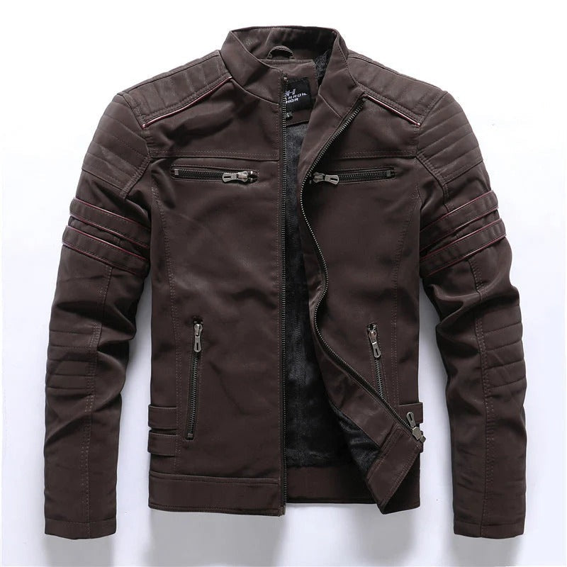 Herren Bikerjacke – Slim Fit – Stehkragen – Strukturierte Schultern – Zipper-Taschen