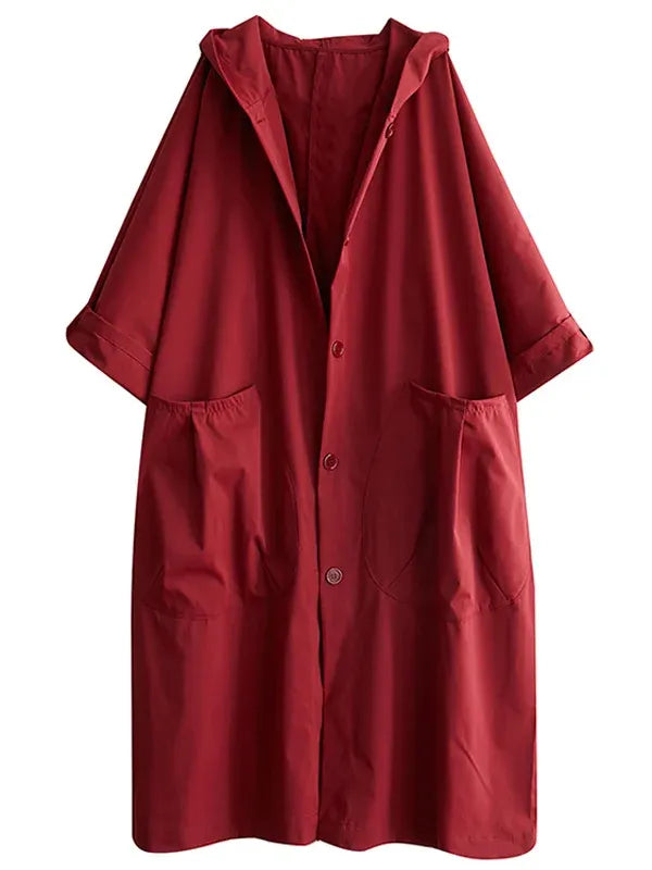 Damen Trenchcoat – Oversized Passform – Wasserabweisend – Mit Kapuze & Taschen