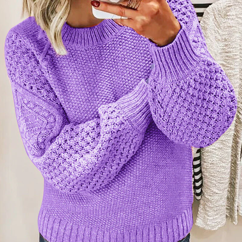Damen Strickpullover – Oversized Passform – Wollmix – Zopfmuster – Rippsaum