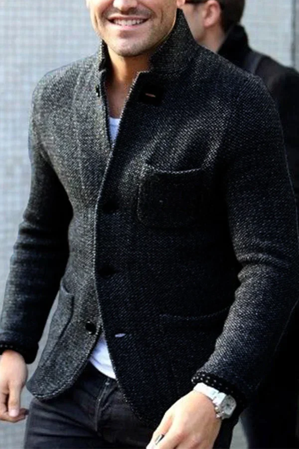 Herren Blazer – Taillierter Schnitt – Texturiertes Wollgewebe – Knopfverschluss – Business Look