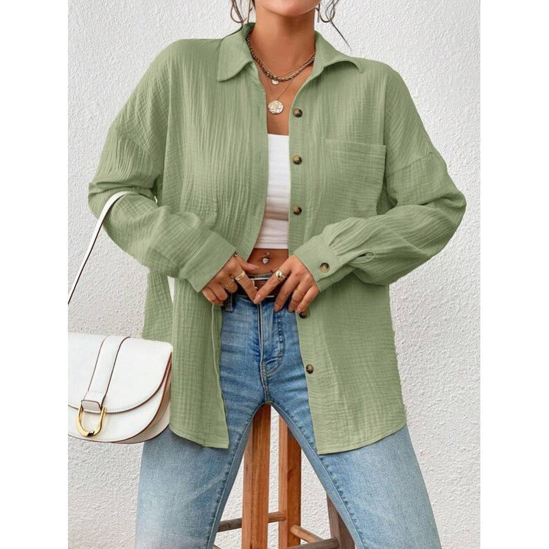 Damen Hemdbluse – Oversized Fit – Baumwolle – Drop Shoulder – Knopfleiste – Casual