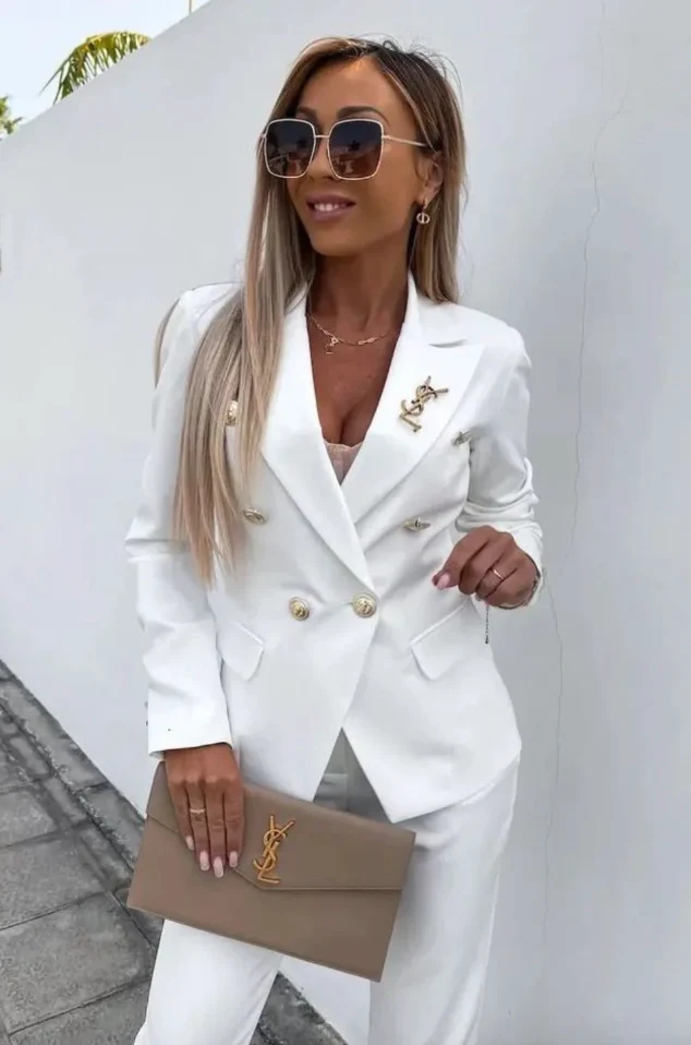 Damen Anzug Set – Doppelreihiger Blazer – Taillierte Passform – Slim Fit Hose