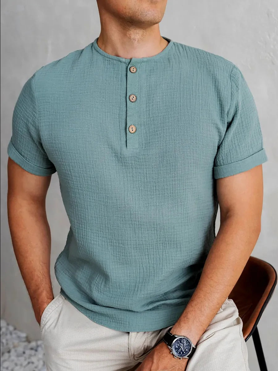 Herren Henley T-Shirt – Regular Fit – Kurzarm – Atmungsaktiver Soft Knit – Knopfleiste