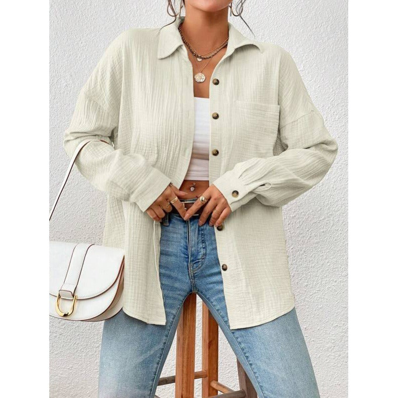Damen Hemdbluse – Oversized Fit – Baumwolle – Drop Shoulder – Knopfleiste – Casual