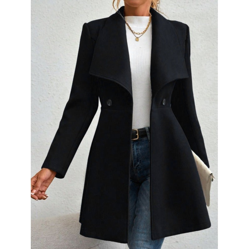 Damen Wollmantel – Slim Fit – Lang – Zweireiher – Eleganter Blazerstil