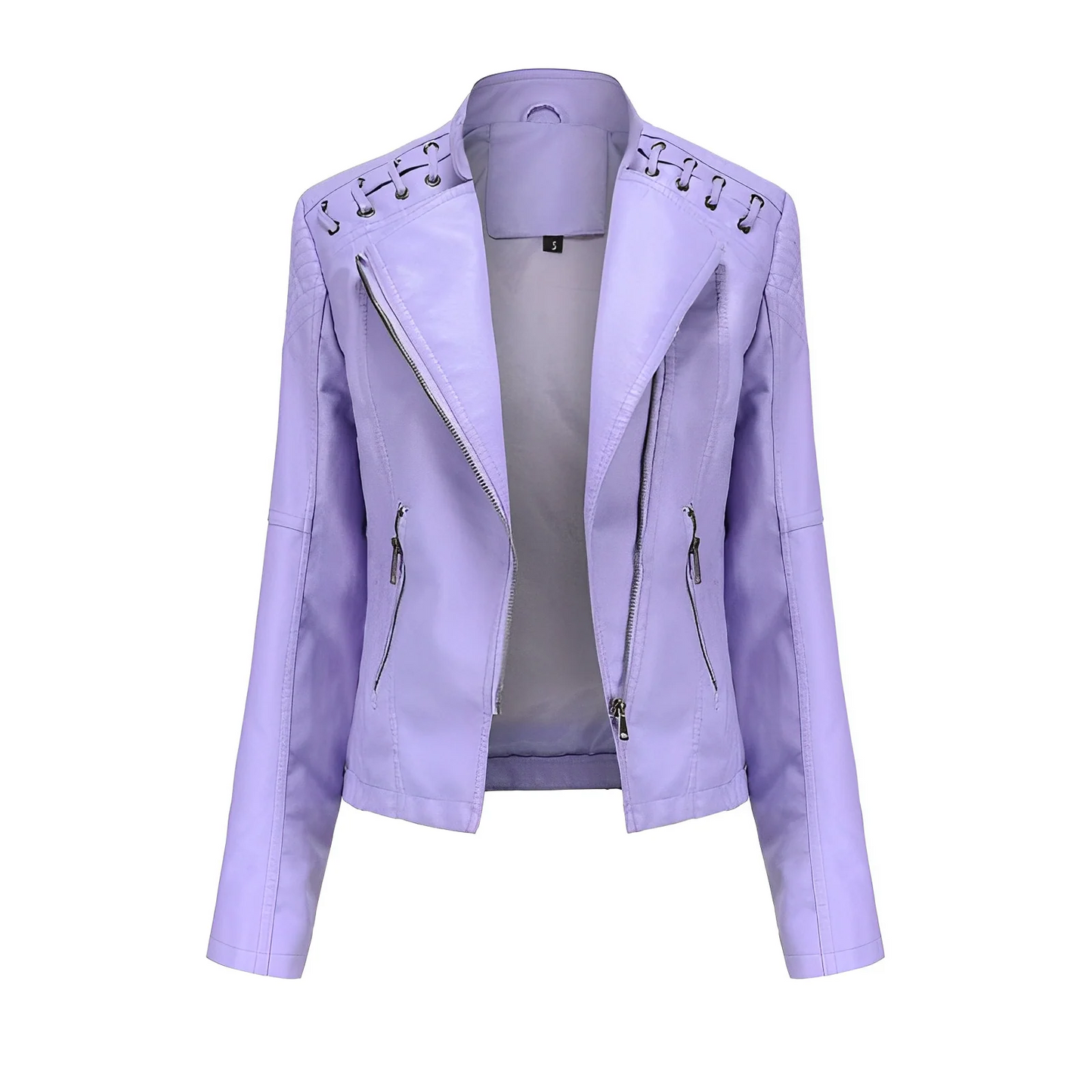 Damen Lederjacke – Taillierter Schnitt – Asymmetrischer Reißverschluss – Schulter-Steppung
