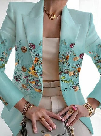 Damen Blazer – Florales Muster – Regular Fit – Schalkragen – Gürtelverschluss