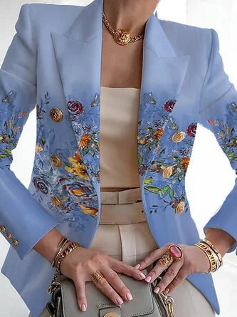 Damen Blazer – Florales Muster – Regular Fit – Schalkragen – Gürtelverschluss