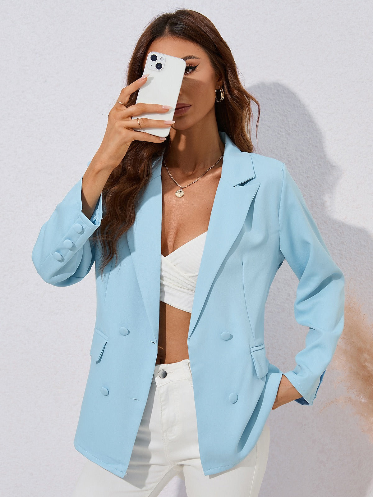 Damen Blazer – Taillierter Schnitt – Doppelreiher – Langarm – Woven Struktur – Knopfleiste