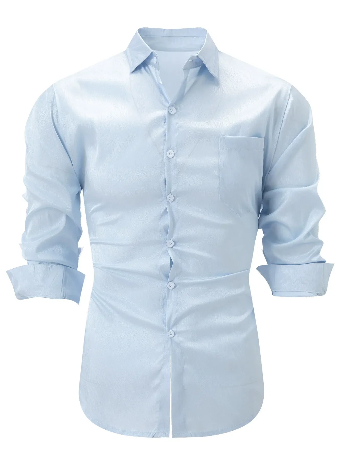 Herren Button-Up Hemd – Slim Fit – Seidiges Finish – Kentkragen – Brusttasche