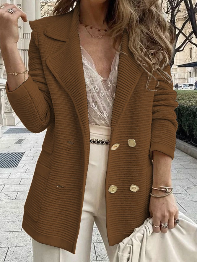 Damen Blazerjacke – Taillierter Schnitt – Gerippte Struktur – Zweireihiger Knopfverschluss