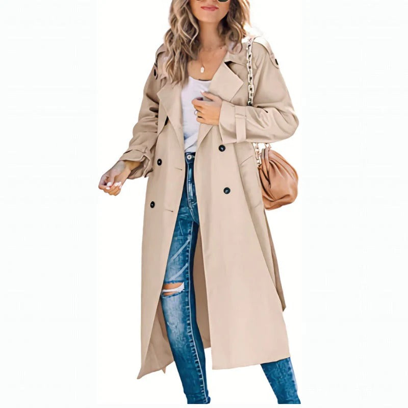 Damen Trenchcoat – Oversized Passform – Doppelreihig – Reverskragen – Langform