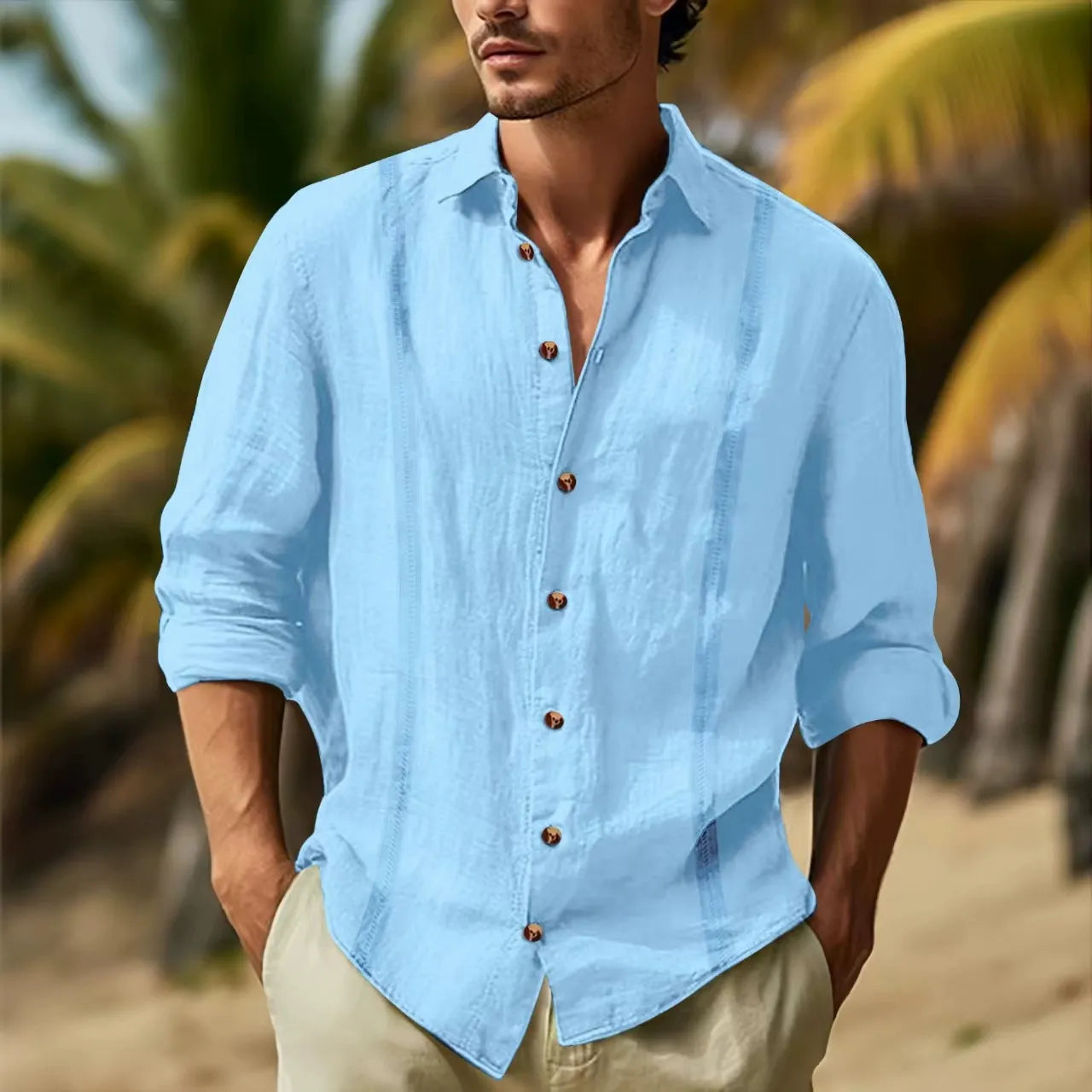 Herren Freizeithemd – Linnen Baumwolle – Relaxed Fit – Langarm Knopfleiste
