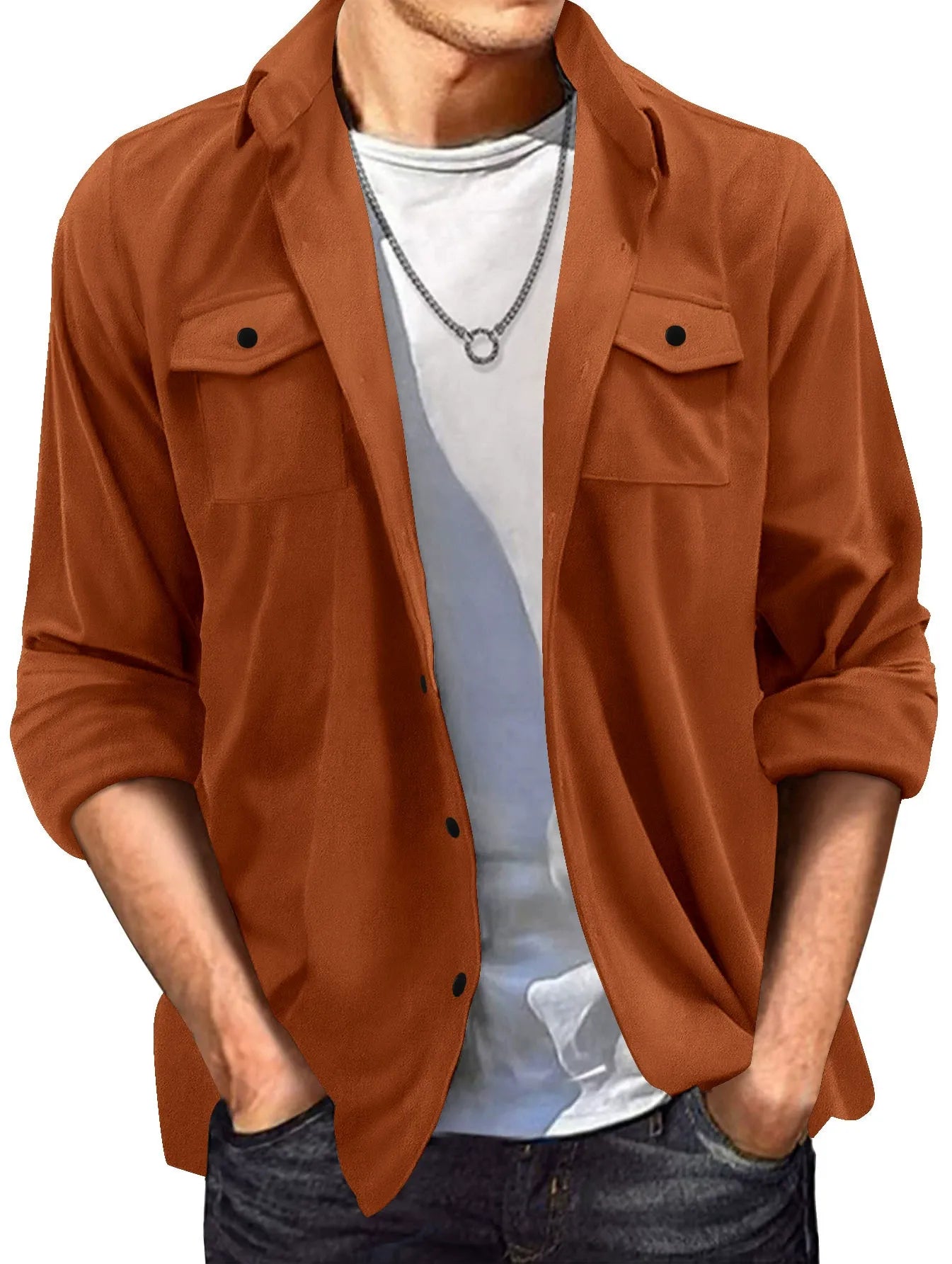 Herren Freizeitjacke – Regular Fit – Wildlederoptik – Knopfleiste – Umlegekragen