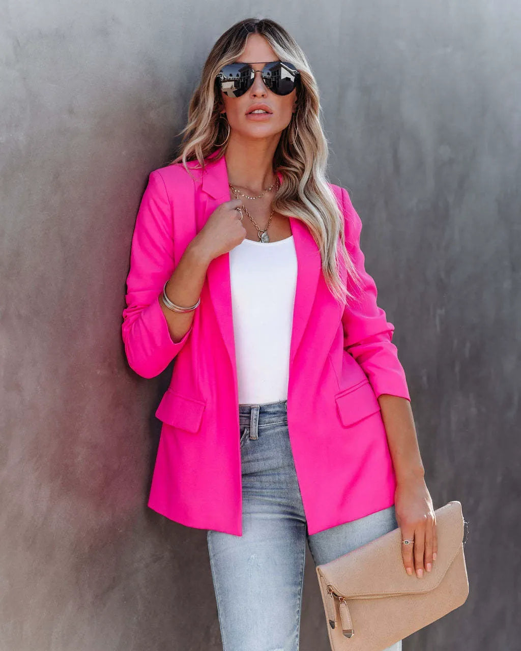 Damen Blazer – Taillierter Schnitt – Glattes Gewebe – Offene Einreiher-Front