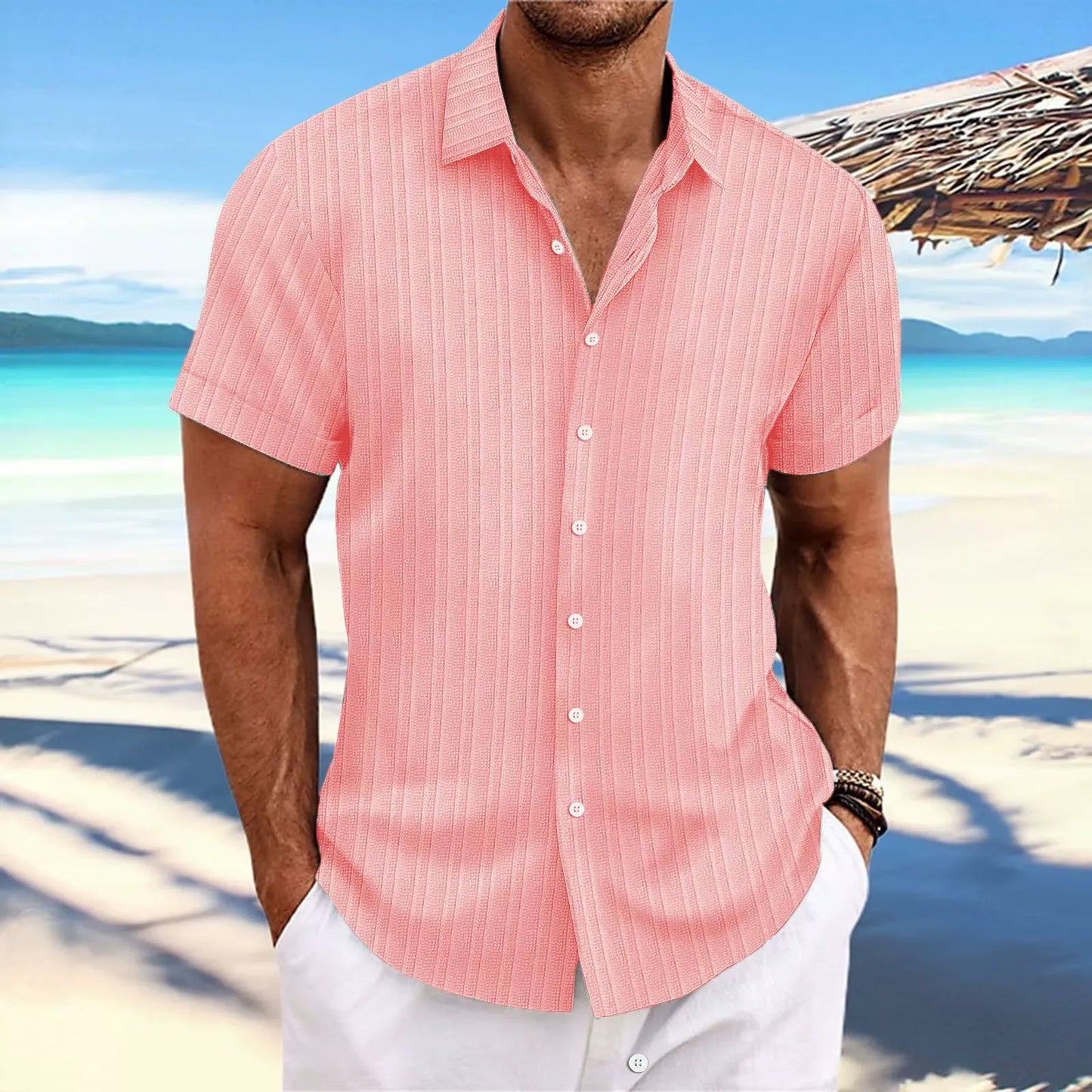 Herren Kurzarmhemd – Relaxed Fit – Jacquardstruktur – Knopfleiste