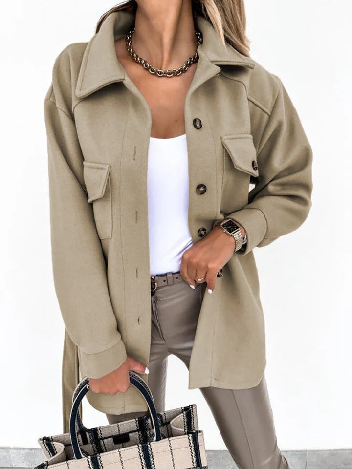 Damen Windjacke – Oversized Passform – Hüftlang – Knopfverschluss – Casual Style