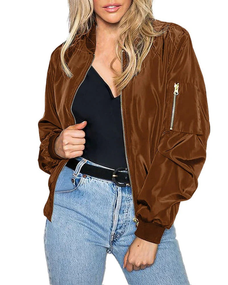 Damen Bomberjacke – Lockerer Schnitt – Geripptes Bündchen – Leichtes Material – Kurz